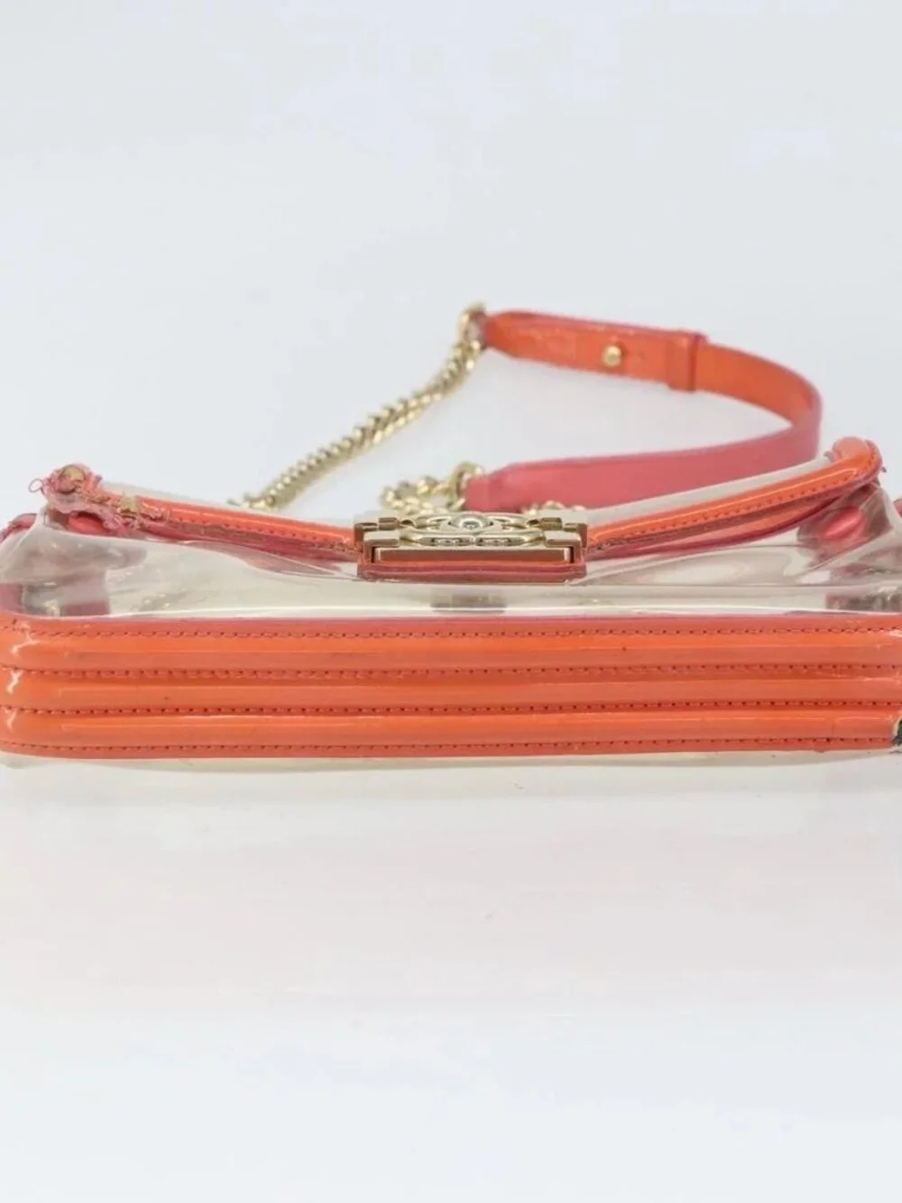 CHANEL Chain Shoulder Bag Vinyl Clear Gold CC Auth BA9792